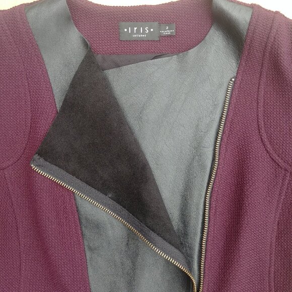 Iris Setlakwe Eggplant Maroon Moto Style Jacket Real Black Leather Size 2 - Picture 9 of 16